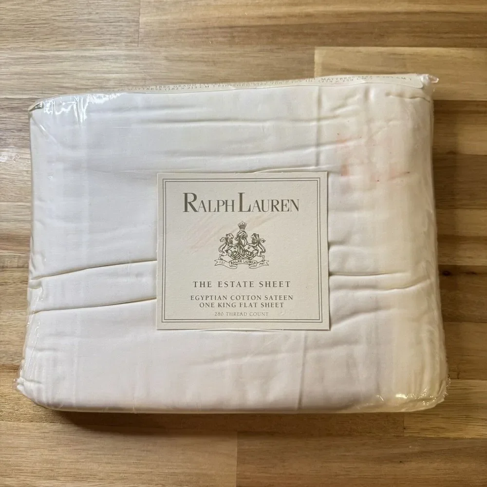 NOS Ralph Lauren The Estate Sheet KING FLAT Egyptian Cotton‎ Sateen BONE